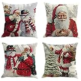Sunshinehomely Clearance 4PC Christmas Santa Claus Snowmen Red Printed Pillowcase Happy Christmas Pillow Cases Linen Sofa Cushion Cover Home Decor (B)
