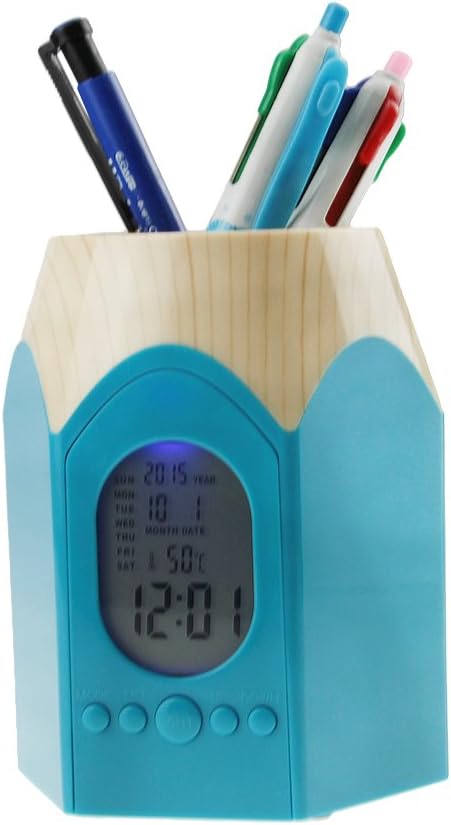Starsource Office Home Desk Pencil Pen Organizer Cup Pot Holder with Snooze Alarm Clock+Temperature+Date+Blue Backlight Display