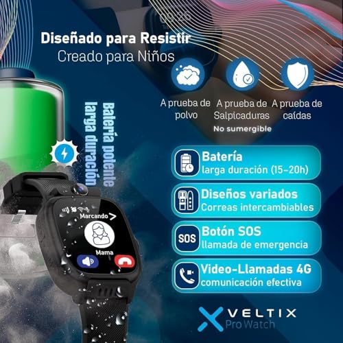VELTIX®️ Nuevo Reloj Inteligente Niño X Pro 4G + 2 Correas Gratis | Smartwatch Niños con GPS Y Llamadas | Reloj Inteligente Niña | Reloj con GPS | Reloj para niños con VIDEOLLAMADAS (Premium)