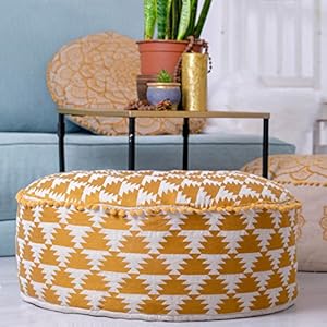 Mandala Life ART Bohemian Golden Pouf Ottoman Cover -60×20 cm – Luxury, Artisan Room Décor Pouffe for Meditation, Yoga, and Boho Chic Seating Area Stool– Accent Your Living Room, Bedroom