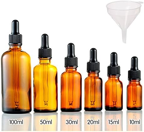 Artec360 Oil Empty Bottle with Pipettes Container Essential Oils, Aromatherapy, Durable Glass, Amber Color Jar with Funnel 0.35 Oz, 0.5 Oz, 0.7 Oz, 1 Oz, 1.75 Oz, 3.5 Oz (Pack of 6)