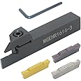 CNC Lathe Grooving Tool Holder MGEHR1616-3(0.63 Inch), with Three MGMN300 Cemented Carbide Blades. Yellow Processed Steel, Fuchsia Processed Stainless Steel, Silver Processed Aluminum Alloy. (3mm)