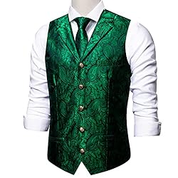 Barry.Wang Mens Suit Vest Emerald Green Paisley