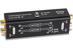 MICNAUX Audio Hum Eliminator Ground Loop Noise Isolator (No Affects Bass), Dual Channel Gold Coating Aluminum Shell Noise Filter for Speaker Home Car Audio System Theater Plug & Play (Black)