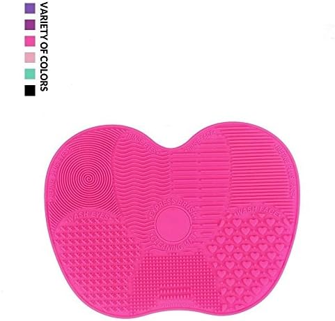 1MATCH Silicon Makeup Brush Cleaning Mat Makeup Brush Cleaner Pad Cosmetic Brush Cleaning Mat Portable Washing Tool Scrubber with Suction Cup (Red)