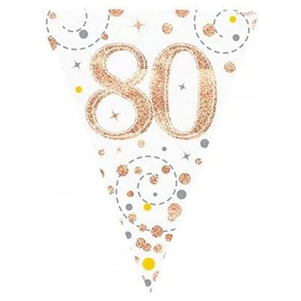 Party Bunting Sparkling Fizz 80 White & Rose Gold Holographic 11 flags 3.9m