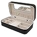MISYLPH PU Leather Jewelry Box for Ring&Earrings Necklaces, with Mirror&Zipper, Small-Size, Portable (Mid, Black)