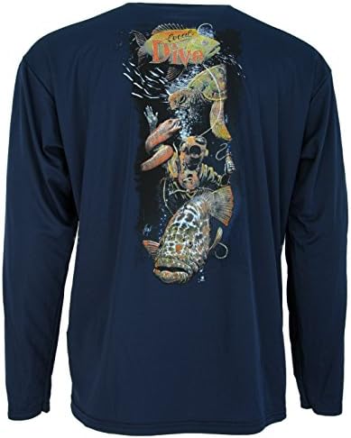 Long Sleeved Mens Cooling Performance Fishing Shirt UPF 30 (2XL, Navy Blue Local Dive)