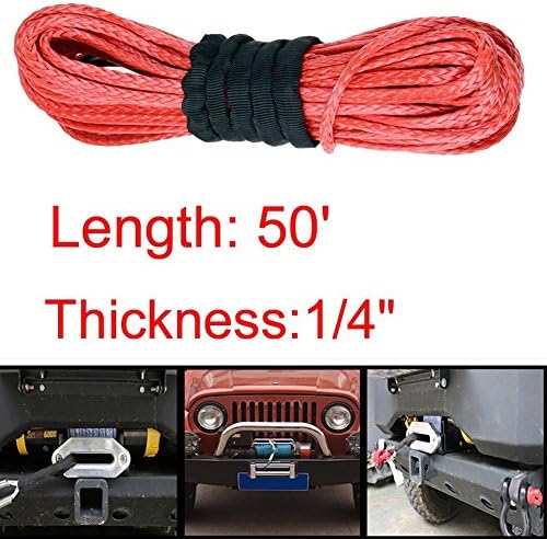 SHINENG 50ft x 1/4 in Heavy Duty Winch Rope,Tow Strap,Car High Strength Traction Rope Trailer Rope,Suitable For Most Cars SUV ATV, (Red)