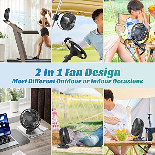 ATEngeus USB Desk Fan, Rechargeable Portable Fan, 8" Clip Fan, Strong 4 Speeds 360° Rotation, Dual USB Interface, Suitable for Home Office
