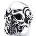 INBLUE Men's Stainless Steel Ring Silver Tone Black Skull Bone Size15