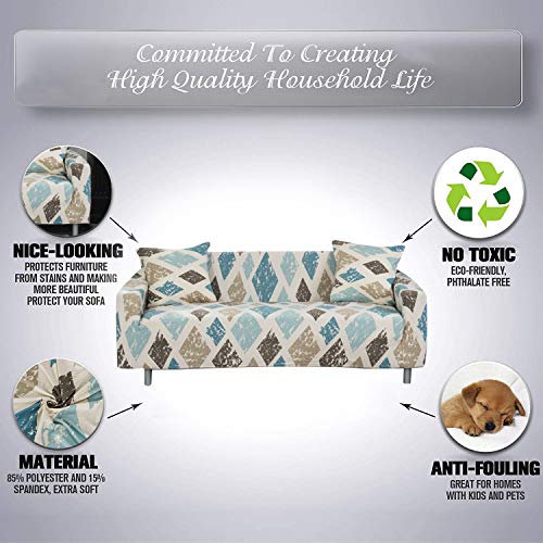 FORCHEER Stretch Sofa Slipcover Printed Plaid Pattern Couch Cover Polyester Spandex Fabric Furniture Pet Protector for Living Room (Sofa,#Pattern Floral 16) - Thumbnail 3