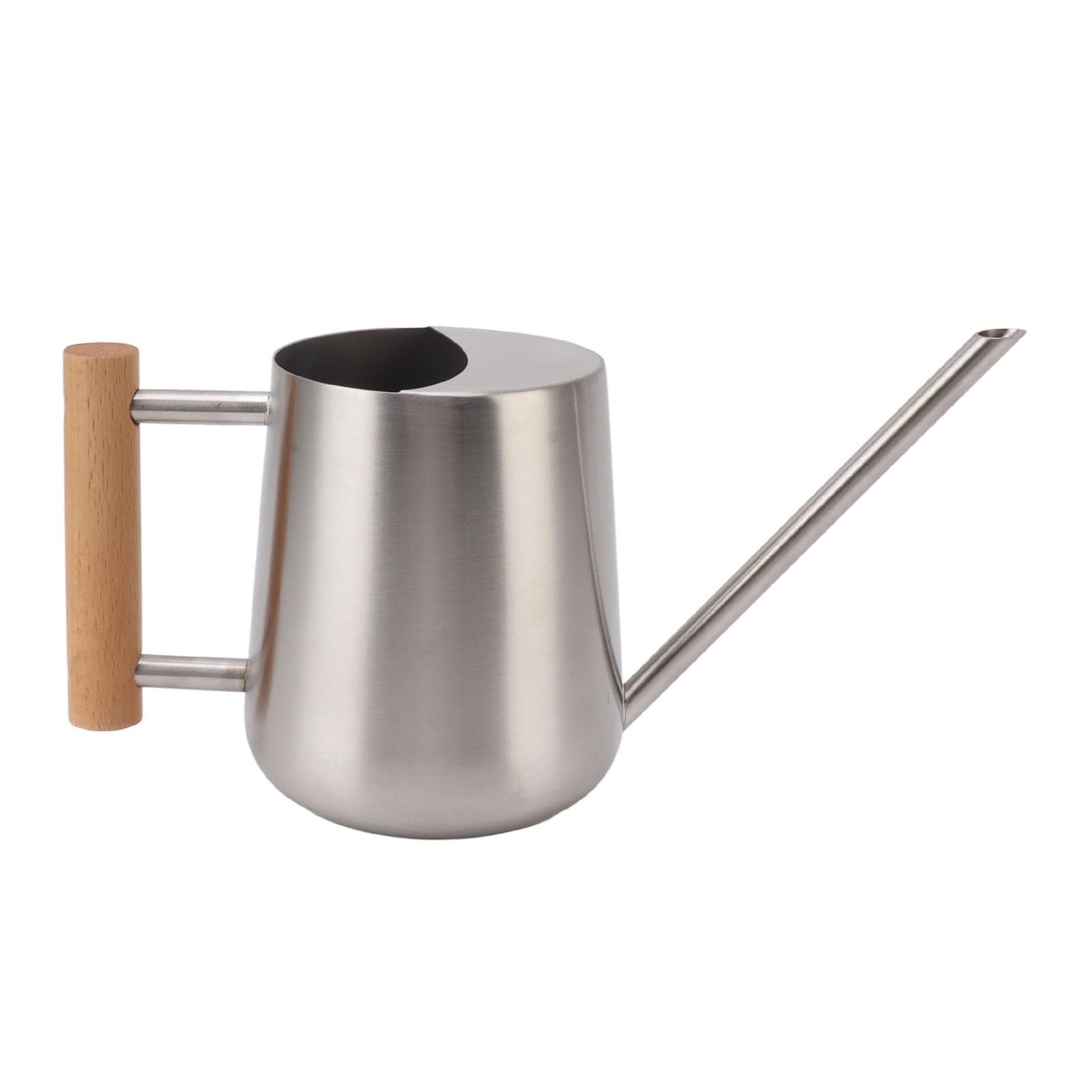 Cyrank Watering Can Outdoor, 900ml Long Spout Watering Can Stainless Steel Watering Can Indoor Plant Watering Can Small Watering Can with Wooden Handl for Outdoor(Silver)