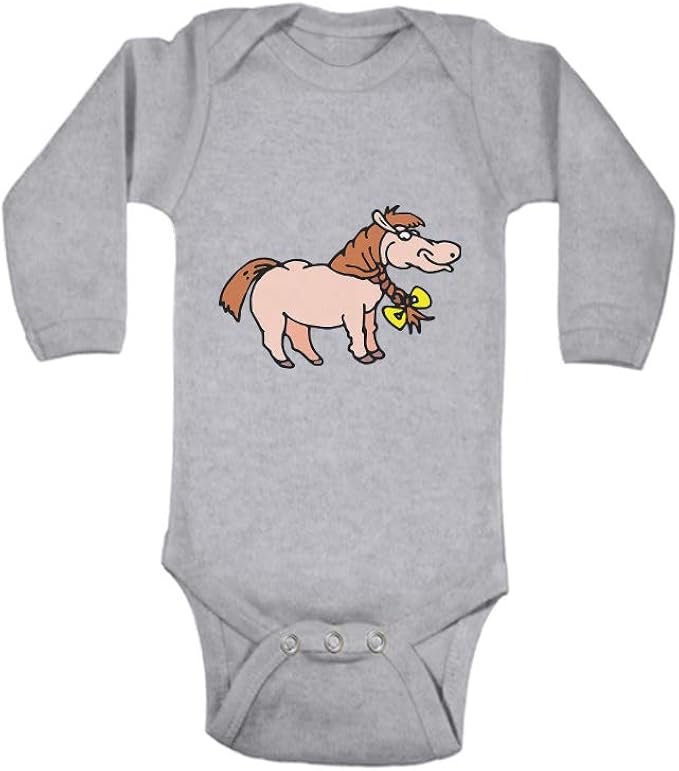 Baby Long Sleeve Bodysuit Horse with Bow Animals Farm Boy