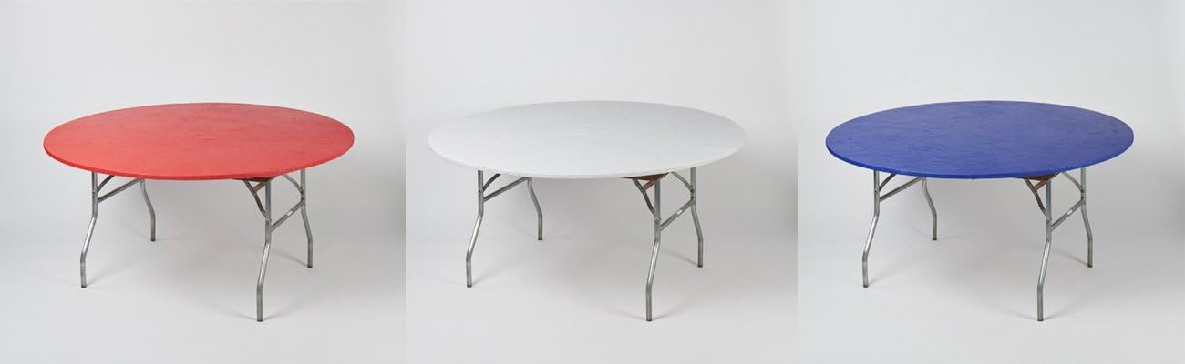 Kwik-CoversRound Fitted Plastic Table Covers, 60" (5 Feet), Red, White, Blue