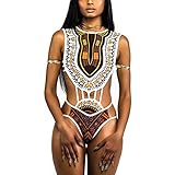 NJunicorn Uncle Fashion Women African High Cut Swimsuit One Piece Lace Up Backless Printed Bathing Suit Plus(White 6/8)