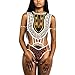 NJunicorn Uncle Fashion Women African High Cut Swimsuit One Piece Lace Up Backless Printed Bathing Suit Plus(White 6/8)