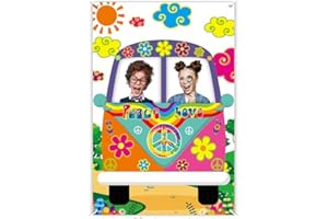 U-Vathing Hippie Bus Photo Prop Groovy Party Decorations, Fabric Two Groovy Van Prop Hippie Selfie Frame Backdrop, Background