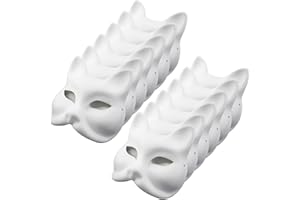 YOMOTREE 12PCS Cat Mask Therian Masks halloween mask to Paint Blank Animal Dress Up Masks DIY White Masks Half for Masquerade