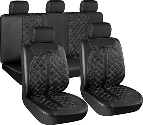 AutoJoy Full Set Classic Black PU Leather Car Seat Covers,Waterproof,Universal Fit