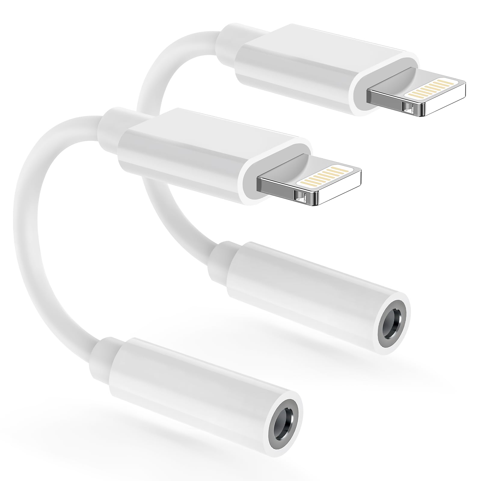 Photo 1 of [Apple MFi Certified] Lightning to 3.5mm Headphone Jack Adapter Built-in DAC Chip, Hi-Fi Audio Aux Adapter for iPhone 14/13/12/11/X/XS/XR/8/7, iPad, iPod - Car Aux, Home, Travel, Gym Use (2Pack White)