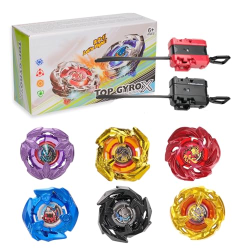 X Kreisel Battle Set, 6 Battle Spinners, 2 Launchers, Gyro Starter Pack for Boys, Toys for Kids, Birthday Toys, 6+