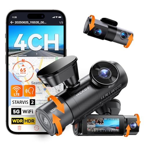 Vantrue N5S 4 Channel 360 Degree WiFi Dash Cam, STARVIS 2, IR Night Vision, 2.7K+1080P*2+1440P Front Rear Inside Dashcam, Voice Control, GPS, 24 Hours Parking Mode, IR Night Vision, Support 1TB Max