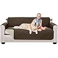 Sofa Shield Couch Slip Cover with Patented Strap, Cushion Protector, Reversible Stain and Dog Tear Resistant Slipcover, Quilted Microfiber 70” Seat, Washable Covers for Dogs Pets Kids, Chocolate Beige