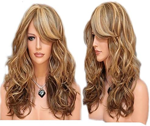 GMJF Wig Long Wavy Blonde Wig Dark Roots Heat Resistant Sythentic Full Wigs for Women