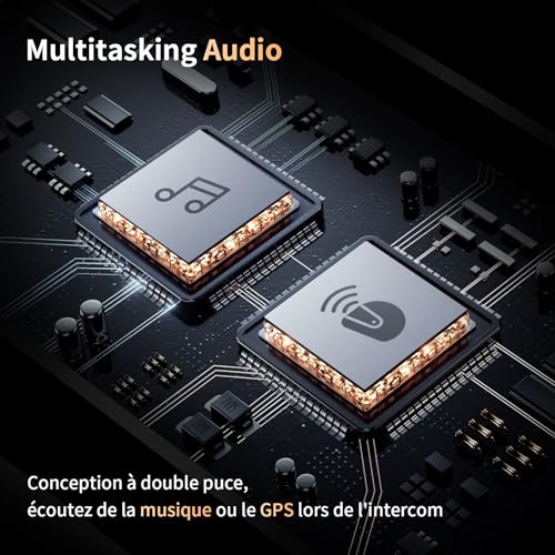 Fodsports FX8 Pro Casque Intercom Moto Bluetooth, Contrôle par Application, 7 Langues Vocales, Musique et Intercom Simultanés, Communication pour 10 Motards, Partage de Musique, Radio FM(1 Unité)