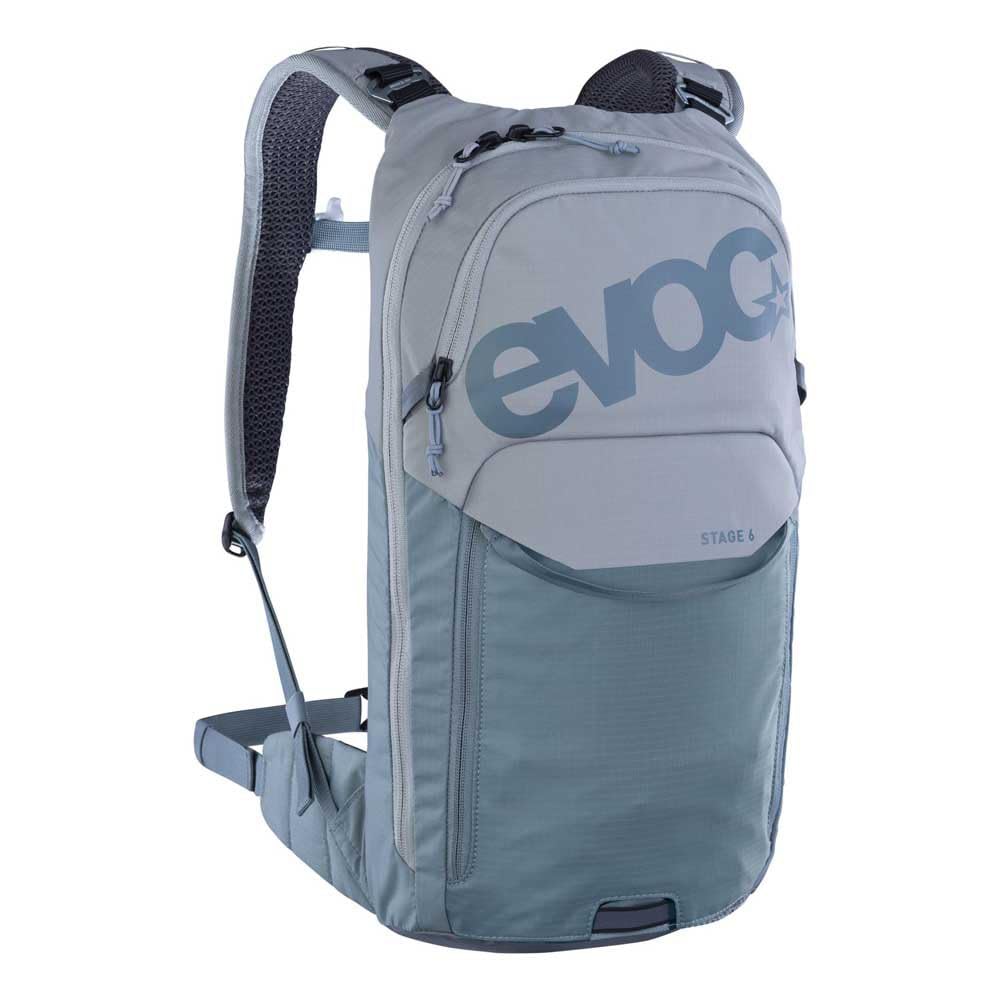 EVOC STAGE 6 Backpack, bike backpack (Brace link shoulder straps, Air flow contact system, PFC-free, lightweight and compact, trekking backpack, ideal for mountain bikers, One Size), Stone - Steel