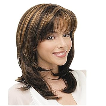 Amazon Com Royalfirst Highlights Wigs Brown Shoulder Length