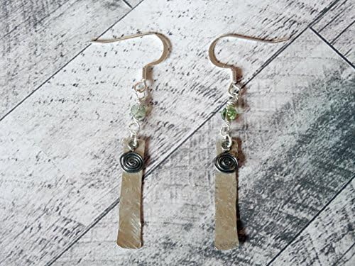 Genuine Moldavite Hammered Earrings in Argentium Sterling Silver With Certificate of Authenticity
