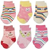 Deluxe Non Skid Anti Slip Slipper Cotton Crew Socks With Grips For Baby Infant Toddler Girls (6-12 Months, 6-pairs/assorted)