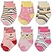 Deluxe Non Skid Anti Slip Slipper Cotton Crew Socks With Grips For Baby Infant Toddler Girls (6-12 Months, 6-pairs/assorted)