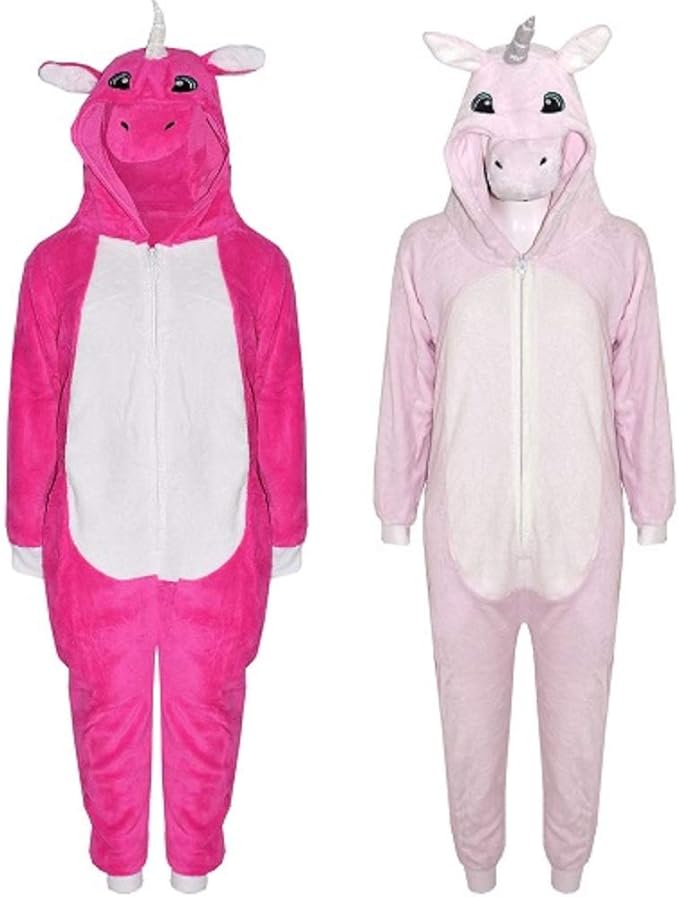 Girls Kids Pink Unicorn Fleece Onesie Winter Fancy Dress Age 7 8 9 10