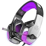 BENGOO Stereo PC Gaming Headset 7 Colors Breathing LED Light Over-ear Headphones with Microphone Inflected for Comtuper Games
