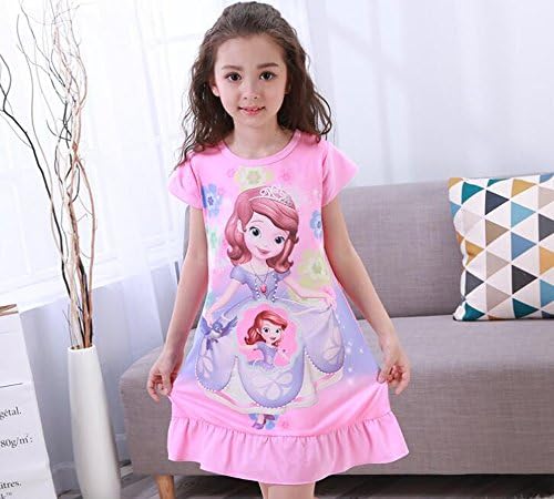 Little Girls Short Sleeve Nightgown Pajamas Solid Sleepwear (T8 90-100CM, Pink)