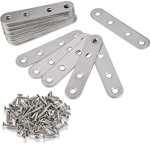 20PCS Flat Brackets for Wood 75 x 16 x 1.5mm, Flat Connecting Joining Plates Metal Brace Bracket Heavy Duty Sleeper Bracket Stainless Steel Mending Plates for Connector for Wood Fixing with Screws