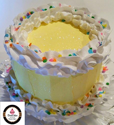 Dezicakes Fake Cake Yellow Frosted Confetti Birthday Cake -Faux Cake- Fake Food Decoration 6"