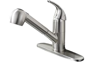 UFAUCET Low Profile Pull Out Kitchen Faucet with Sprayer, Stainless Steel Single Handle Brushed Nikcel Utility Laundry Sink Faucet 1 or 3 Hole Grifo De Cocina