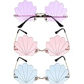 Angoily 3PCS Rimless Seashell Sunglasses, UV Protection Fun Glasses for Themed Events Lightweight Comfortable Eyewear Hawaiian Summer Photo Props Beach Party Eyewear for Women Mermaid Accessories