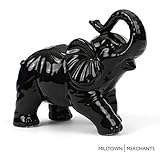 Milltown Merchants&Trade; Elephant Figurine - Ceramic Elephant - Elephant Decor - Black Ceramic Elephant Statue (Large - 9