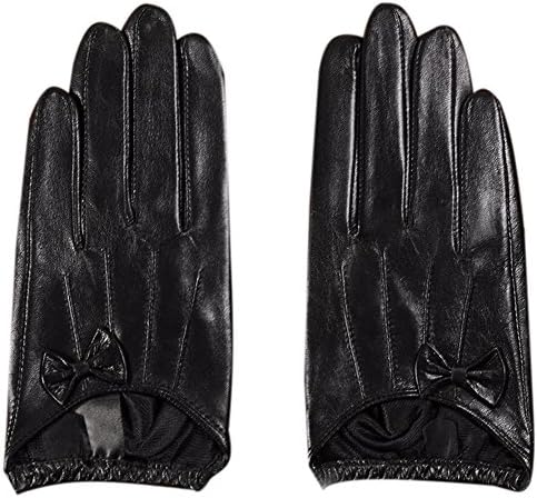 Motorcycle Gloves, Magelier Women's Adult Genuine Lambskin Nappal Leather Car Bike Driving Flecce Lining Dressy Gift Gloves,8 Black