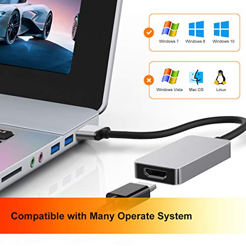 USB to HDMI Adapter, USB 3.0 to HDMI 1080P HD Audio Video Cable Converter, Audio Output for Multiple Monitors, Compatible with Windows 10/8.1/8/7 (Grey)
