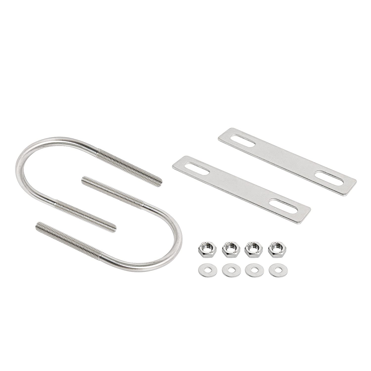 Aoje-Link Round U-Bolts 2.36"(60mm) Inner Width M8 Thread 304 Stainless Steel Silver with Plates Nuts Flat Washers for Car/RV/Trailer Bumper, 2Pcs