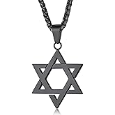 ChainsPro Star of David Necklace for Men, Stainless Steel Jewish Necklace Classic Gold/Silver/Black Hexagon Pendant Israel Necklaces Gifts for Men