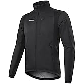BERGRISAR Winter Cycling Jacket for Men with 6 Pockets Windproof Thermal Softshell Bike Jacket Running Windbreaker