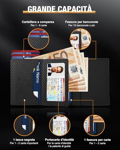 Small Man Credit Card Holder, Slim Men's Wallet with Magnetic Closure and ID Window, Pop-up Leather Card Holder for 11 Cards, Card Holder with Coin and Banknotes, Black and Orange