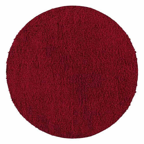 Carpetsale24 Shaggy Hochflor Teppich 200 cm Rund Rot weich flauschig modern einfarbig Perfekt als zentrales Wohnaccessoire für Wohnzimmer Schlafzimmer